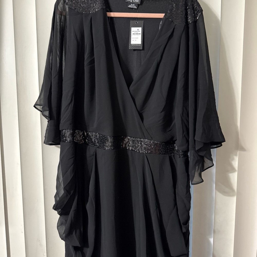 City Chic Black Sequin Trim Dress size XL/22